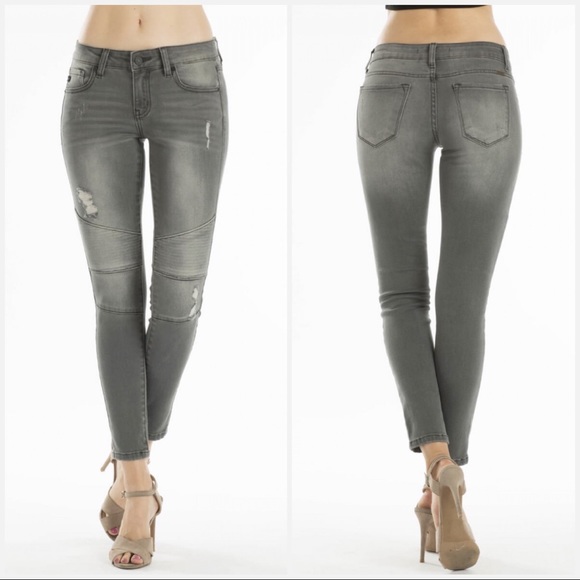 Last Sizes ‼️ Low Rise Light Gray Moto Jeans - Picture 3 of 7